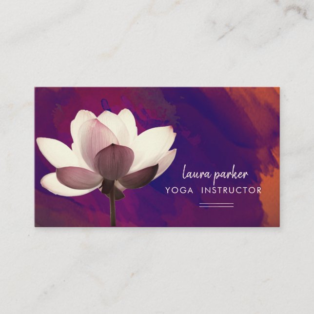 Purple Lotus Yoga Instructor Meditation Zen Paint Business Card (Front)