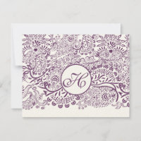 Purple Love Birds Damask Monogram Weddings RSVP