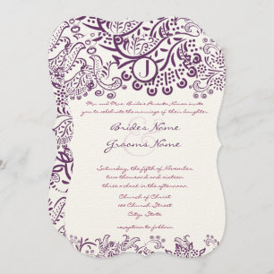 Purple Love Birds Fairy Tale Monogram Weddings Invitation