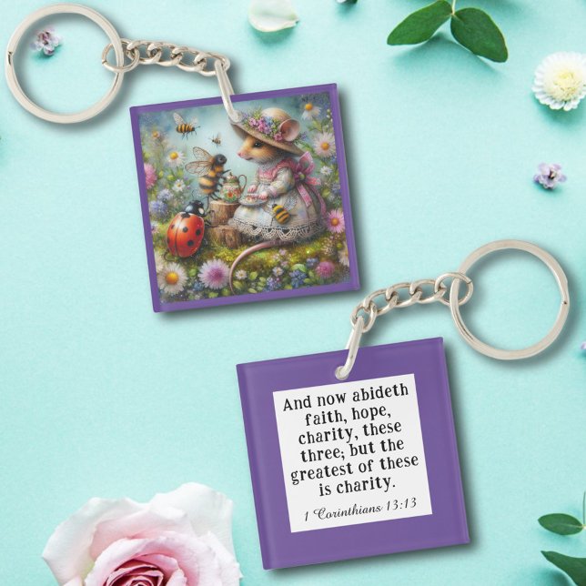 Purple Love Charity Bible Verse Cute Mouse Key Ring (Creator Uploaded)