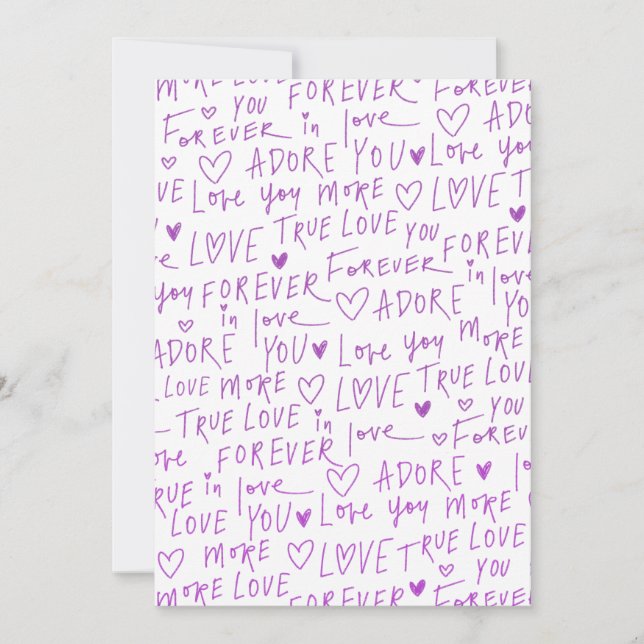 Purple Love Doodle Hearts Handwritten Pattern  Holiday Card (Front)