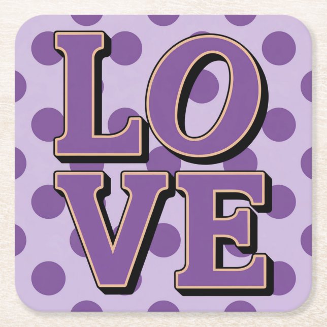 Purple LOVE Dots Lavender Coaster Set (Front)
