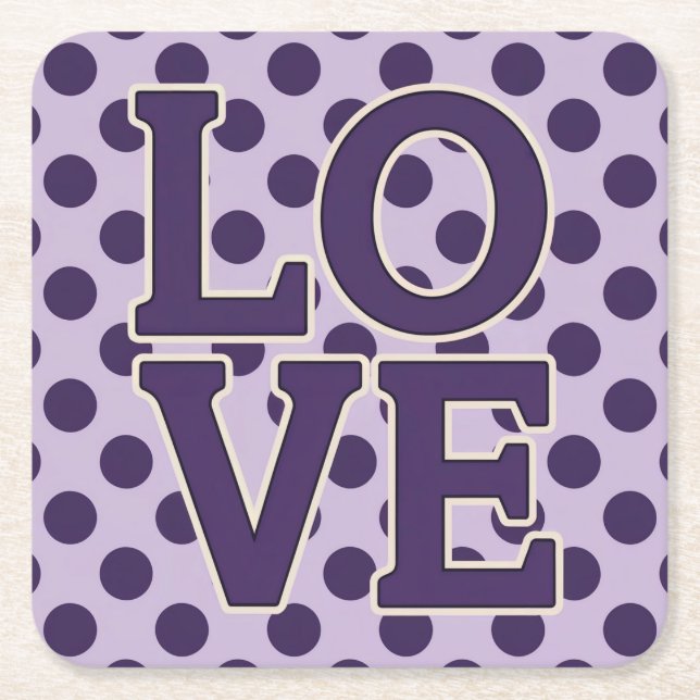Purple LOVE Dots Lavender Coaster Set (Front)