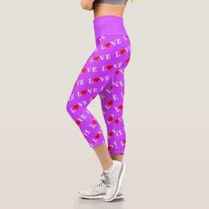 Purple LOVE Heart Pattern Modern Chic Elegant Capri Leggings