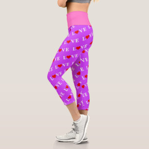 Purple LOVE Heart Pattern Modern Chic Elegant Capri Leggings