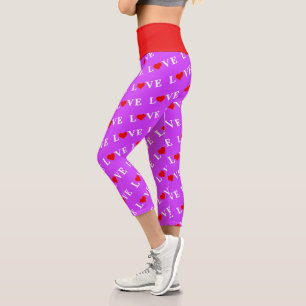 Purple LOVE Heart Pattern Modern Chic Elegant Capri Leggings