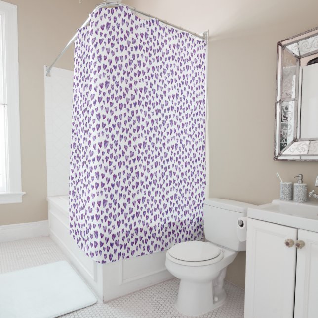 Purple Love Heart pattern Shower Curtain (In Situ)