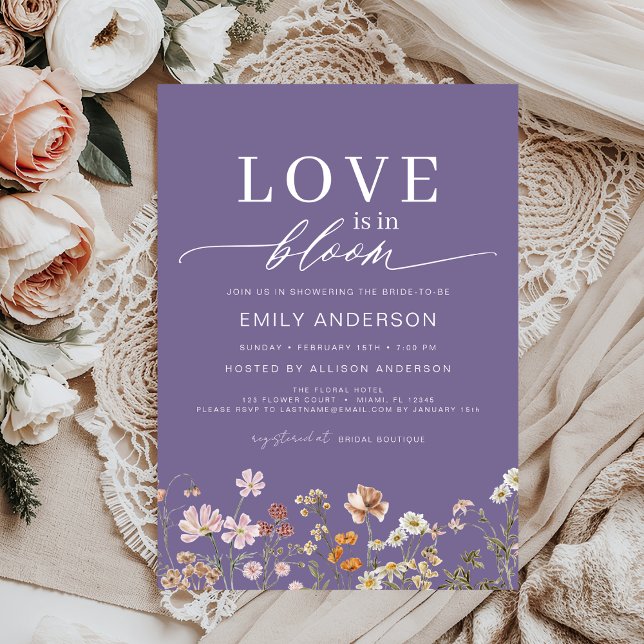 Purple Love is in Bloom Wildflower Bridal Shower Invitation (Creator Uploaded)