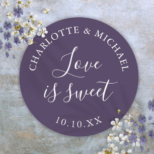 Purple Love Is Sweet Wedding Favor  Classic Round Sticker