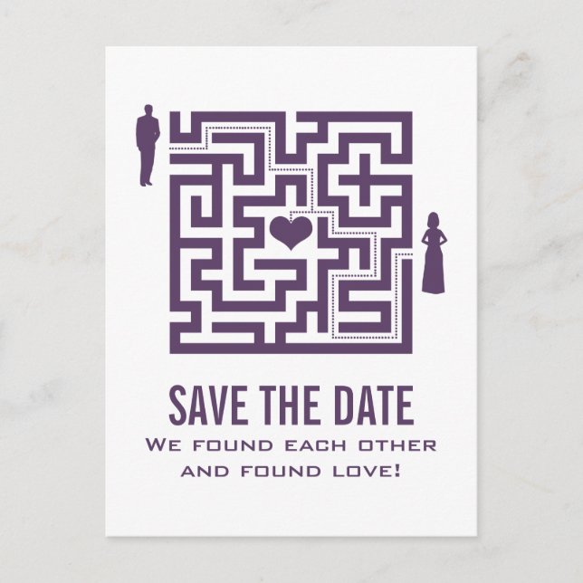 Purple Love Maze Save the Date Postcard (Front)