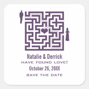 Purple Love Maze Save the Date Stickers
