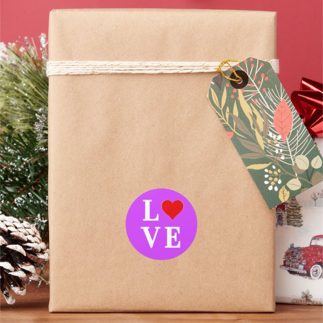 Purple LOVE Modern Chic Classic Round Sticker (Holiday)