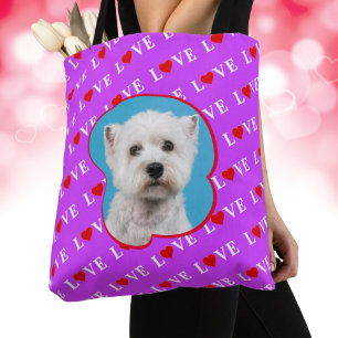 Purple LOVE Modern Elegant Custom Photo Tote Bag