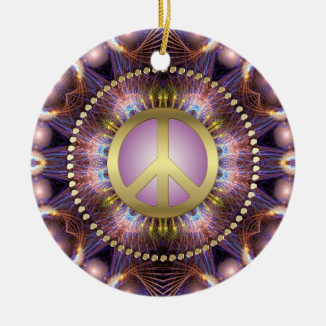 Purple Love Peace Sign NewAge Ceramic Ornament (Front)