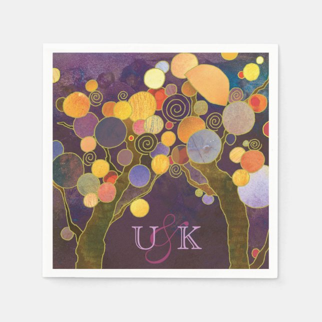 Purple Love Trees Monogram Wedding Napkin (Front)
