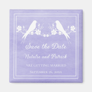 Purple Lovebird Floral Save the Date Magnet