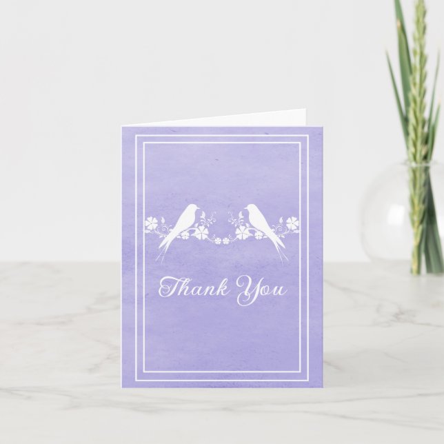Purple Lovebird Floral Thank You Card (Front)