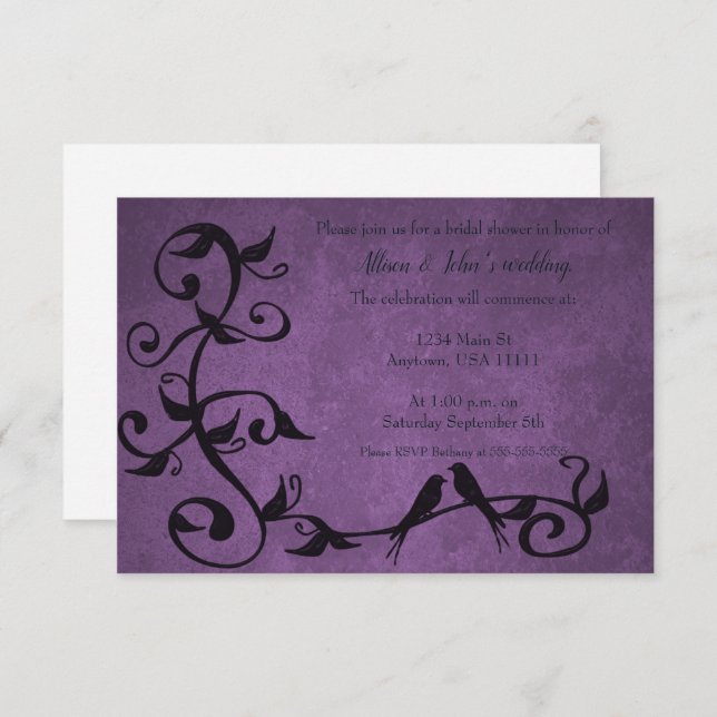 Purple Lovebirds Bridal Shower Invite (Front/Back)