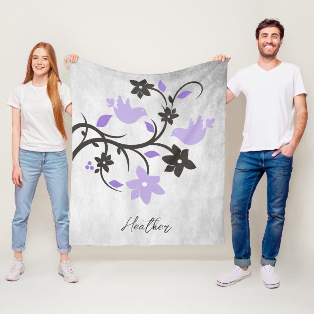 Purple Lovebirds Fleece Blanket (In Situ)