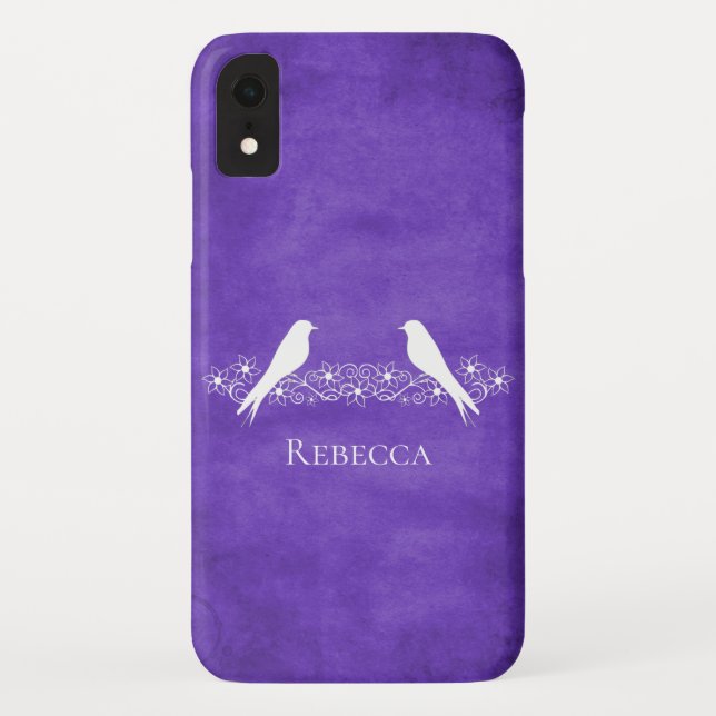 Purple Lovebirds Floral Vine iPhone Case (Back)