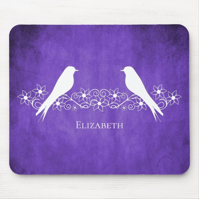 Purple Lovebirds Floral Vine Mouse Pad (Front)