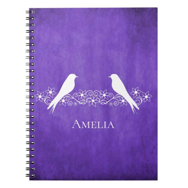 Purple Lovebirds Floral Vine Notebook (Front)