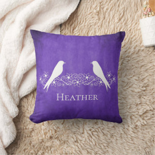 Purple Lovebirds Floral Vine Throw Pillow