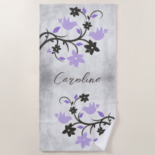 Purple Lovebirds Personalised Beach Towel