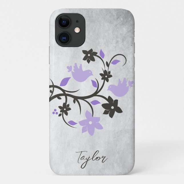 Purple Lovebirds Personalised Case-Mate iPhone Case (Back)