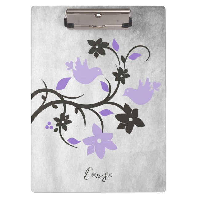 Purple Lovebirds Personalised Clipboard (Front)