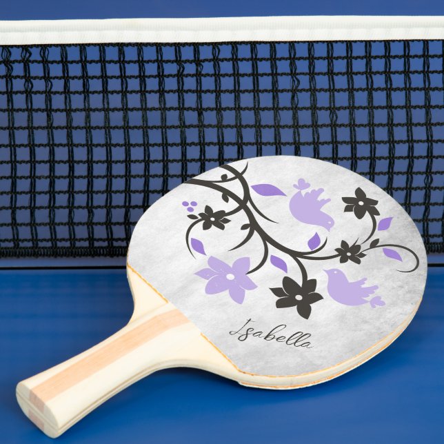 Purple Lovebirds Personalised Ping Pong Paddle (Insitu)