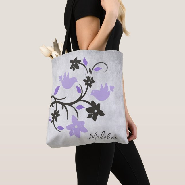 Purple Lovebirds Tote (Close Up)