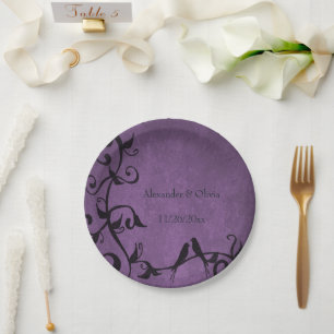 Purple Lovebirds Wedding Paper Plate
