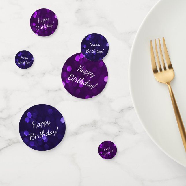 Purple Lovers Sparkly Bokeh Lights Happy Birthday Confetti (Group)