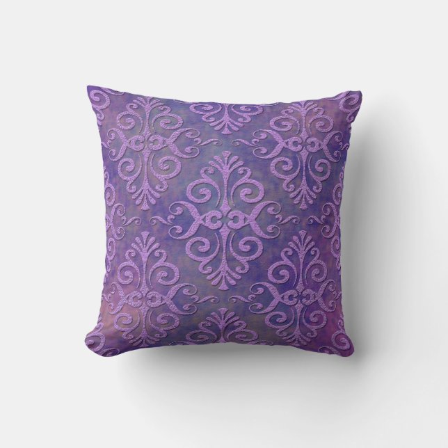 Purple Lovers Two Tone Lavender Purple Damask Cushion (Front)