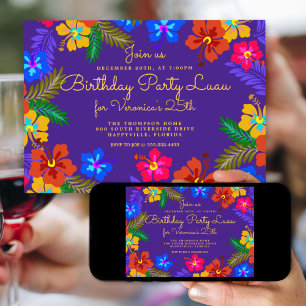 Purple Luau Birthday Party Invitation