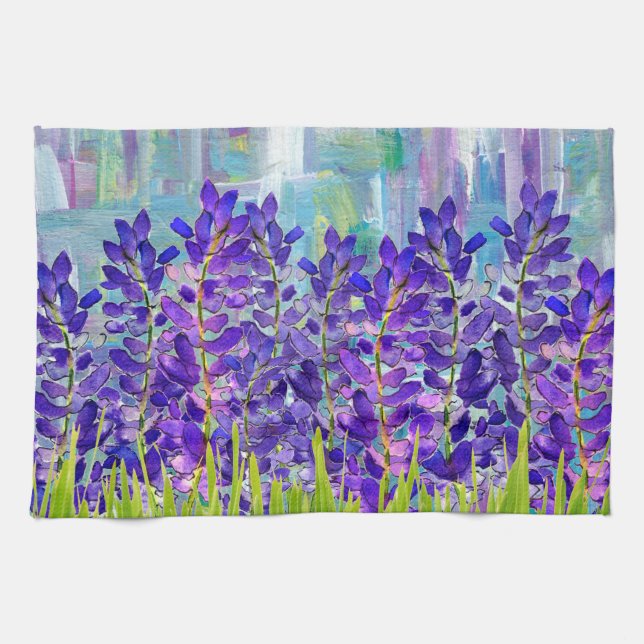 Purple Lupine Floral Wildflowers Kitchen Towel (Horizontal)