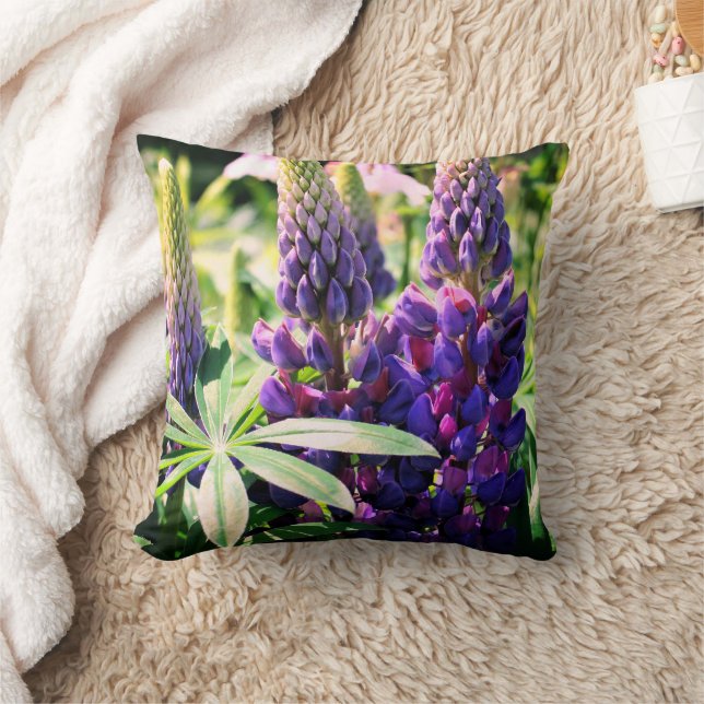 Purple Lupine Flower Trio   Cushion (Blanket)