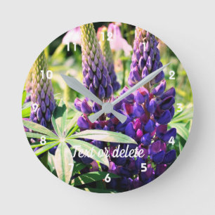 Purple Lupine Flower Trio Personalised Round Clock