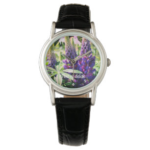 Purple Lupine Flower Trio Personalised Watch