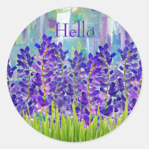 Purple Lupine Flowers Hello Round Stickers