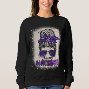 Purple Lupus Awareness Leopard Messy Bun Lupus Sweatshirt