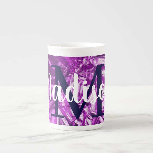 Purple Luxurious Custom Monogram Personalised Bone China Mug (Front)