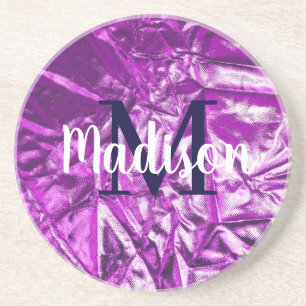 Purple Luxurious Custom Monogram Personalised Coaster