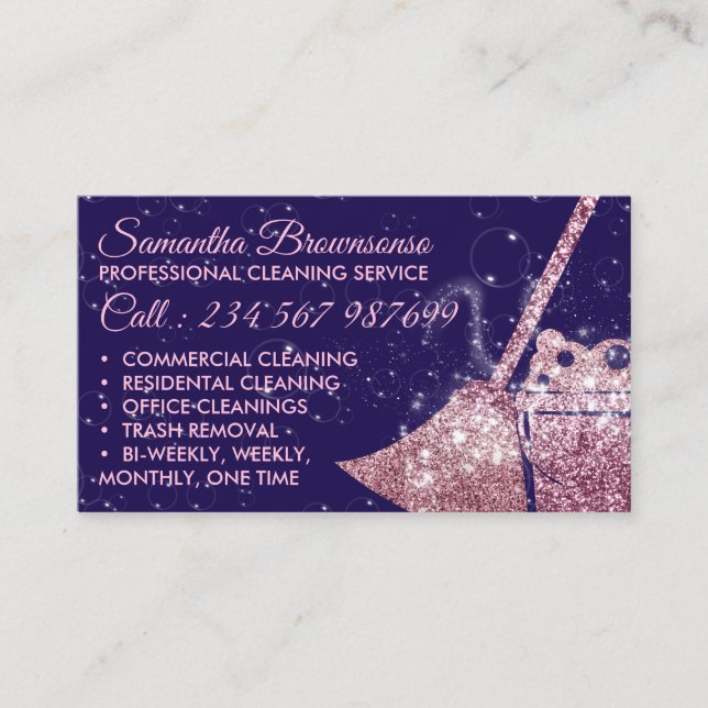 Purple Luxury Cleaning Service Maid Janitorial Business Card (Front)