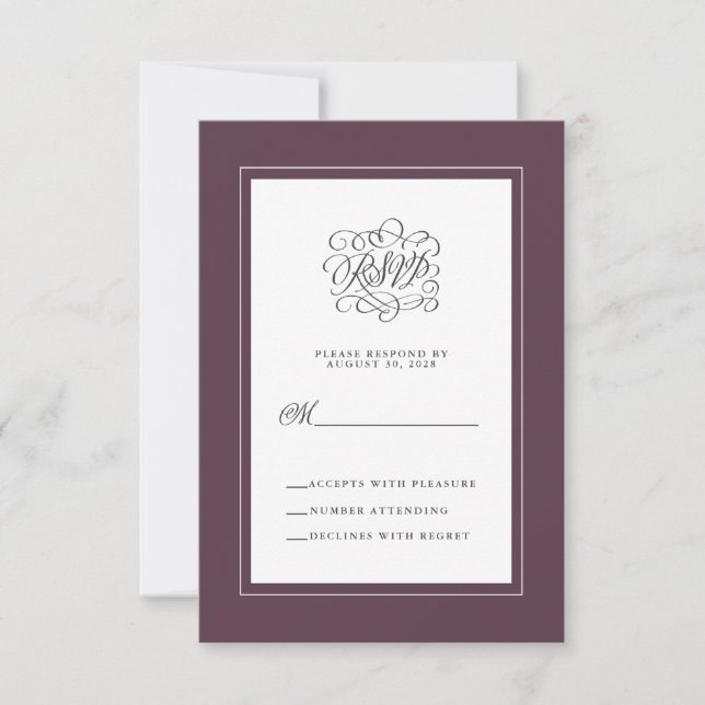 Purple Luxury Elegant Wedding Chic Enclosure RSVP Card (Front)