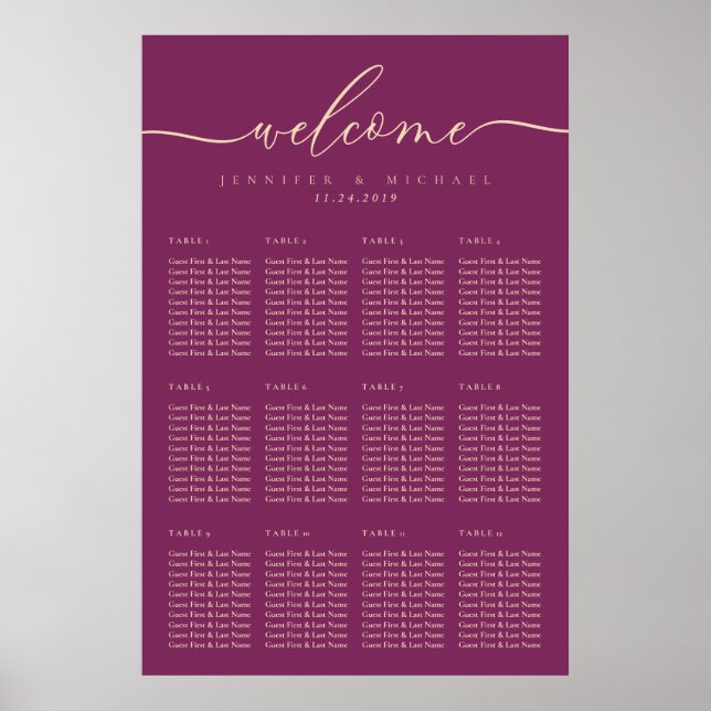 Purple Luxury Simple Wedding Table Numbers Seating Poster (Front)