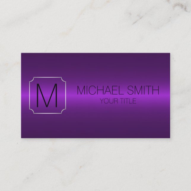 Purple Luxury Stainless Steel Metal Monogram Business Card (Front)