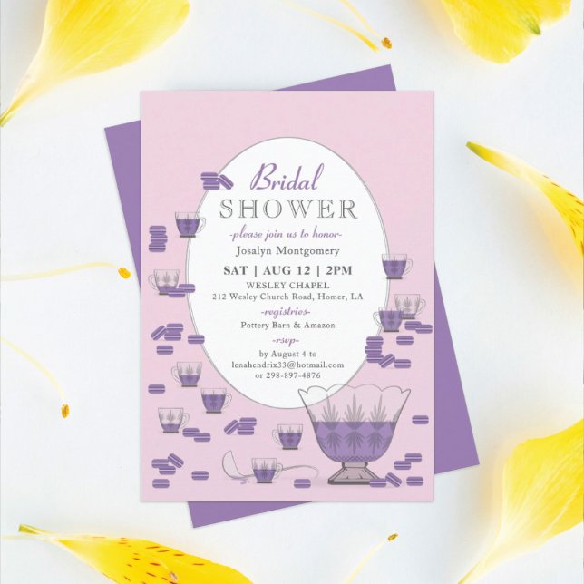 Purple Macarons & Crystal Punch Set Bridal Shower Invitation (Creator Uploaded)