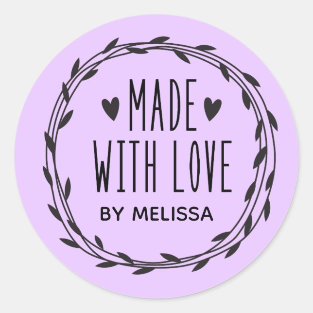 Purple Made With Love Classic Round Sticker (Front)